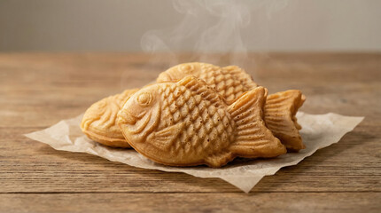 Freshly Baked Korean Bungeoppang On Wooden Table