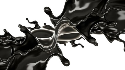 High-shine obsidian liquid burst with thick flowing motion, dramatic texture, pure white backdrop.