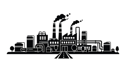 Industrial landscape with factory buildings and smokestacks a striking silhouette
