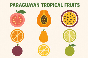 Paraguayan tropical fruit vector icons rugged flat style