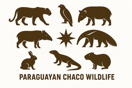 Paraguayan Chaco wildlife vector icons rugged flat style