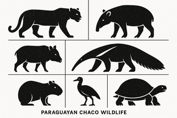 Paraguayan Chaco wildlife vector icons rugged flat style