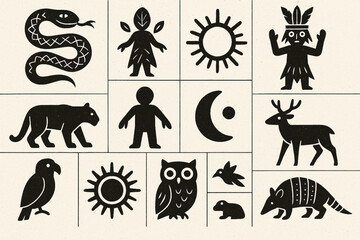 Guaran&iacute; mythology vector icons rugged flat style
