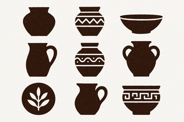 Paraguayan pottery and ceramics vector icons rugged flat style