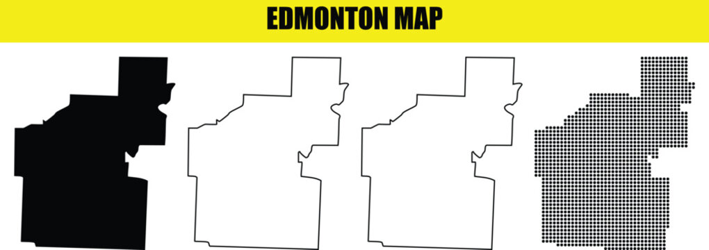 edmonton map vector set black and white outline and dot silhouette outlines isolated on transparent