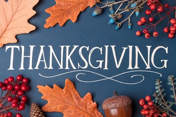 A thanksgiving celebration with leaves and berries.