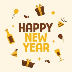 Happy New Year social media greeting posts illustration featuring holiday elements.