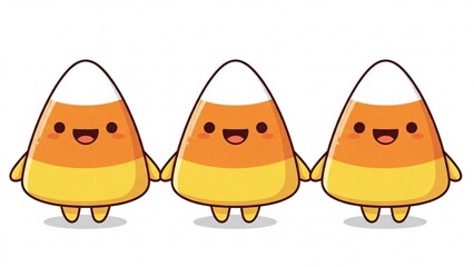 Candy corn cartoon characters holding hands