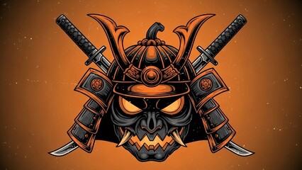 Samurai pumpkin mask with crossed katanas