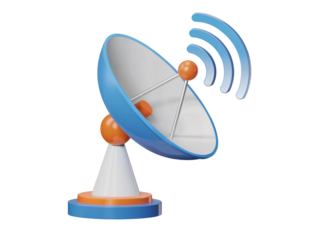 3D Render of Blue Satellite Dish with Orange Details