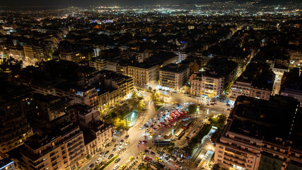 Aerial view of urban road in Athens, Greece illuminated at night
