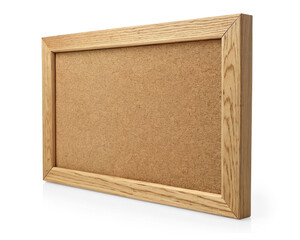 Fototapeta premium Wooden Cork Board with Light Frame - Elegant Wooden-Framed Cork Bulletin Board for Pinning Notes and Organizing Ideas, Perfect for Home or Office on Transparent Background.