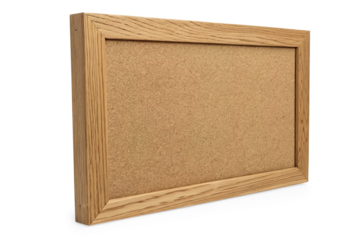 Wooden Cork Board with Light Frame: A Versatile Wooden-Framed Cork Bulletin Board for Organizing Notes, Reminders, and Creative Ideas on a Blank Surface on Transparent Background.
