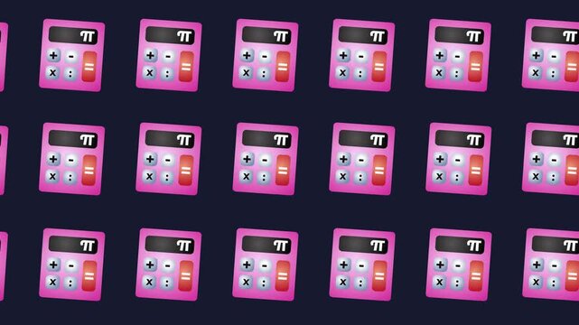 Seamless pattern of calculator icons with pi symbol on a tile background animation. Repeating wallpaper with mathematics, accounting, and finance count symbols. Financial services backdrop texture.