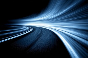 Futuristic Digital Tunnel with Blue Light Streams Representing Speed and High-Tech Design Concepts