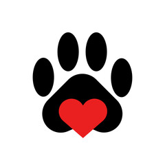 Pet Paw Icon For Editing. Pet Paw Prints With A Red Heart