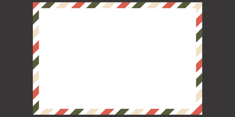 Christmas Envelope with framed images and stripes.International vintage letter border.  Empty classic postal frame. Vector illustration.
