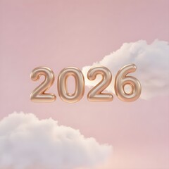 핑크구름 위 골드 타이포 2026Gold typo 2026 over pink cloud