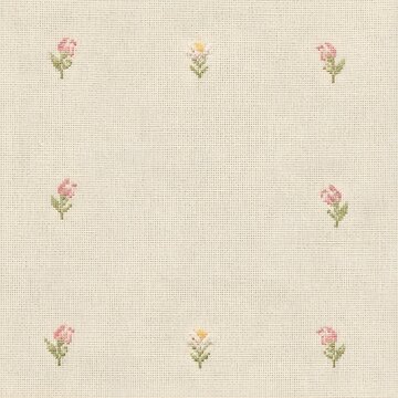 베이지 천에 새겨진 분홍색 꽃 작은 자수패턴a pink flower embroidered pattern on a beige cloth