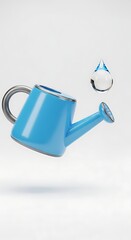 Blue Watering Can with Water Drop, Gardening Concept.