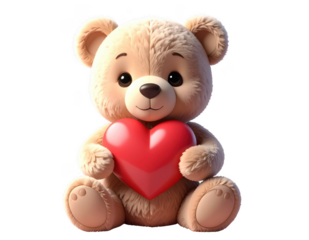 Cartoon Teddy Bear Holding Heart Shape Illustration for Kids Valentine's Day Gift or Toy