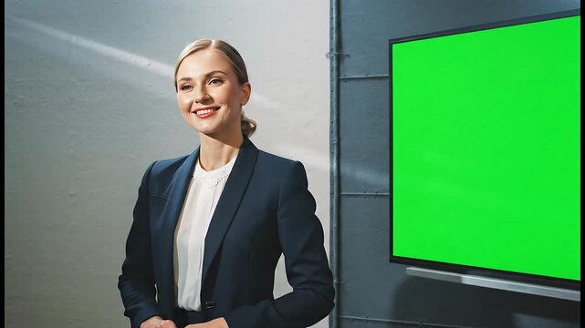 Woman in Suit with Green Screen Background
