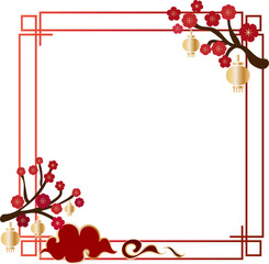 Obraz premium Decorative Flower Border Frame with Lunar New Year Styling for Poster