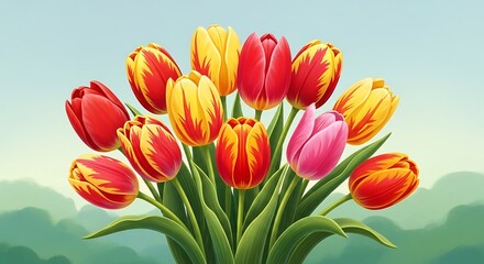 Vibrant Tulip Bouquet - A Colorful Springtime Floral Arrangement.