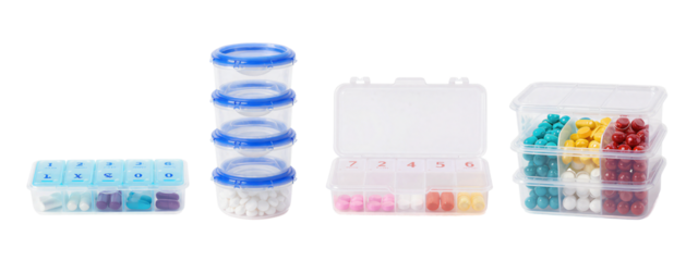 two white and two navy blue. White pants have a ruffled hem, navy blue pants include a flared skirt style and straight-leg style. 