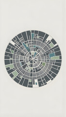 Modern geometric circular mosaic pattern with gray and green hues