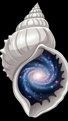 Cosmic seashell revealing vibrant galaxy and stars in space