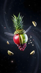 Vibrant fruit mix floating in space with dynamic motion