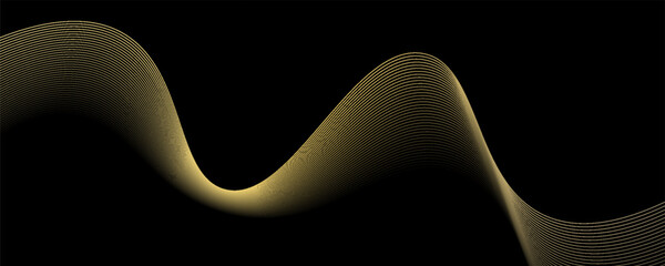 Vector wave lines smooth flowing dynamic gold gradient light isolated on black background for concept of luxury, technology, digital, communication, science, music