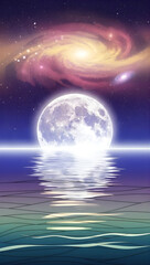 Stunning moonlit galaxy over calm ocean waters at night