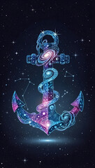 Vibrant cosmic anchor in space with stars and galaxies