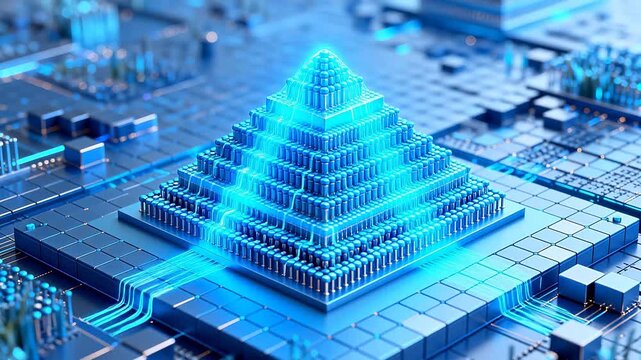 Blue pyramid structure on circuit board