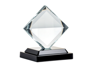 Sleek modern glass trophy, on silver base, cutout, PNG isolated on white or transparent background