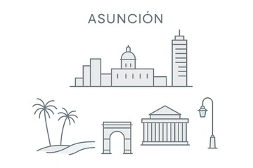 Asunci&oacute;n city vector icons thin line minimal style