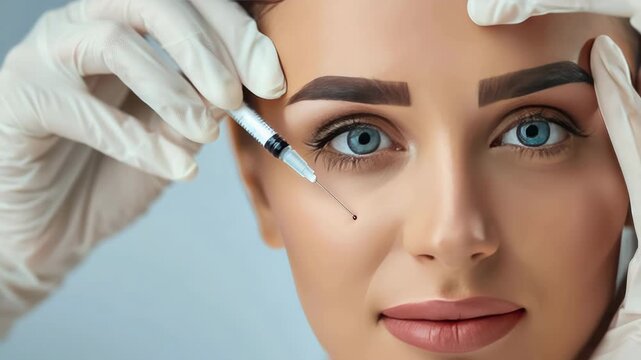 close-up of a botox injection to a woman. selective focus
