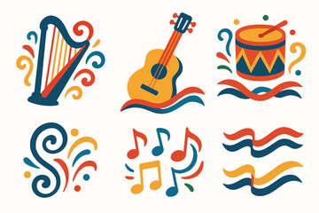 Paraguayan traditional music vector icons rhythmic colorful flat style