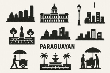 Paraguayan urban vector icons rugged flat style