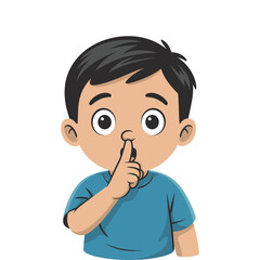 Obraz premium Child puts finger on lips asking for silence and secrecy now.