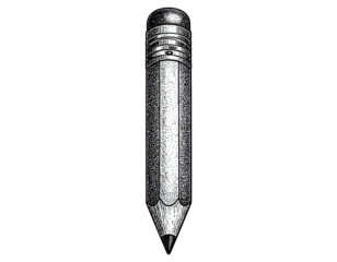 A single sharp black ballpoint pen and metallic silver pencil are isolated on white as shiny professional writing tools for office business equipment