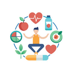 Fitness and wellness healthcare icons. Yoga, heart health, healthy lifestyle.
