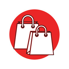 vector icon of shopping bags in white with red outlines