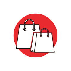 vector icon of shopping bags in white with red outlines