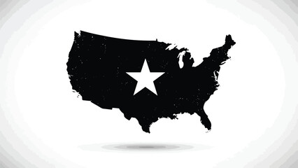 Silhouette of a united states map with star symbol silhouette vector on whit background