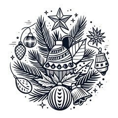 Vintage Christmas Holiday Sketch Illustration