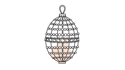 Obraz premium An elegant, oval-shaped Christmas ornament with a beaded lattice design, illustrated in a delicate line art style with a soft pink watercolor splash.