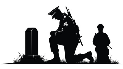 Military memorial remembrance veteran silhouette silhouette vector on whit background